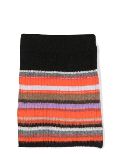 Msgm Kids' Ribbed-knit Striped Straight Skirt In Orange