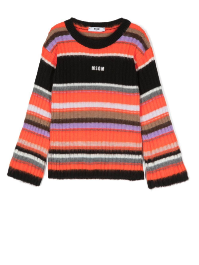 Msgm Striped Wool Blend Ribbed Knit Sweater In Multicolor