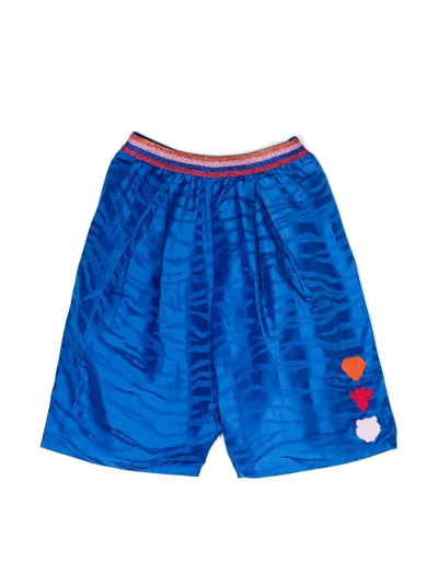 Kenzo Kids' Animal-patch Tiger-print Shorts In Blue