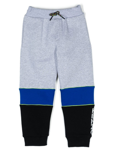 Kenzo Kids' Grey Colourblock Logo Cotton Track Pants