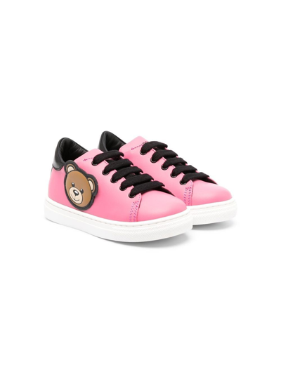 Moschino Kids' Teddy Bear-appliqué Lace-up Sneakers In Fuchsia