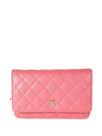 Pre-owned Chanel Quilted Wallet-on-chain In Pink