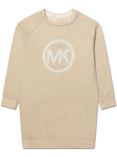 Michael Kors Kids' Intarsia Knit-logo Jumper Dress In Neutrals