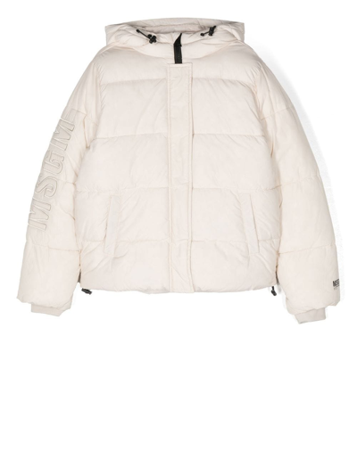 Msgm Teen Logo-embroidered Padded Jacket In Neutrals