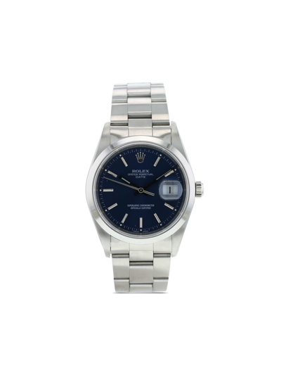 Pre-owned Rolex 2001  Oyster Perpetual Date 34mm In Blue