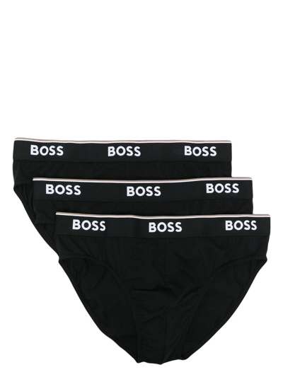 Hugo Boss Logo-waistband Briefs Set Of 3 In Black