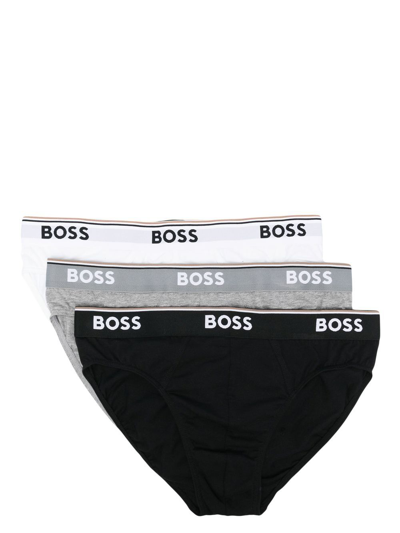 Hugo Boss Logo-waistband Briefs Set Of 3 In Black