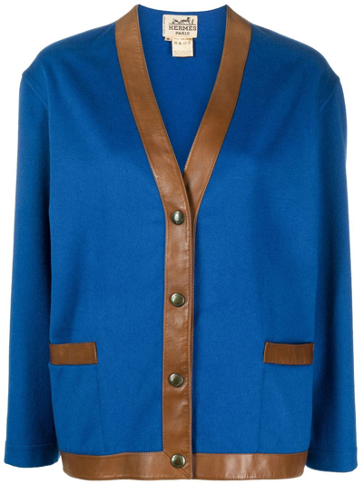 Pre-owned Hermes 1970s  V-neck Wool Jacket In Blue