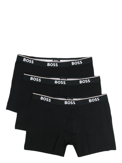 Hugo Boss Pack Of Three Logo-waistband Boxer Briefs In Blue