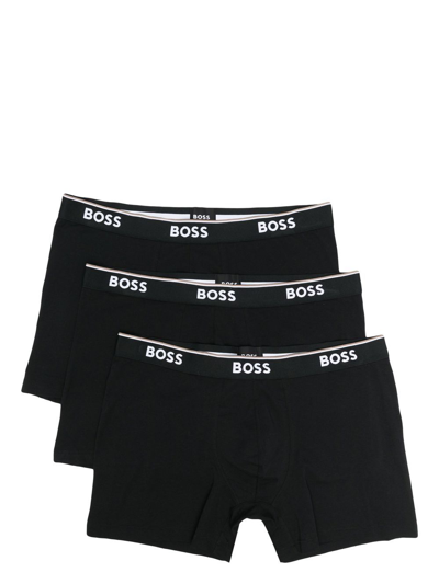 Hugo Boss Pack Of Three Logo-waistband Boxer Briefs In Schwarz