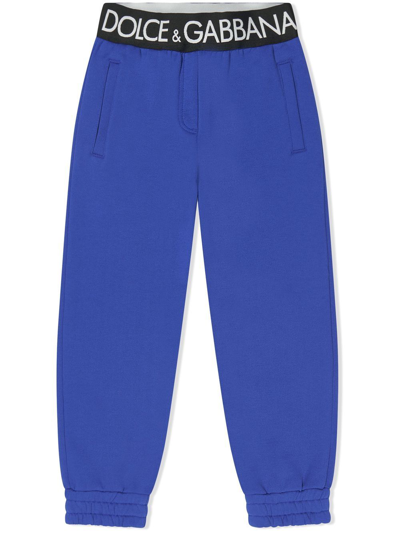 Dolce & Gabbana Kids' Logo Tape Cotton Sweatpants In Blue