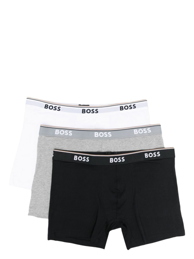 Hugo Boss Pack Of Three Logo-waistband Boxer Briefs In Black