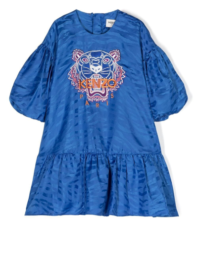 Kenzo Kids' Blue Tiger Embroidered Taffeta Dress