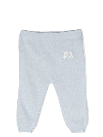 Palm Angels Light-blue Trousers For Baby Boy With White Logo In Light Blue