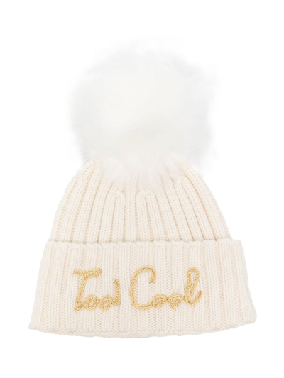 Mc2 Saint Barth Kids' Too Cool Pompom Beanie In Neutrals