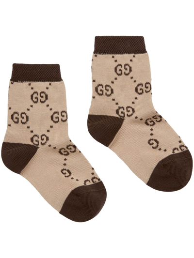 Gucci Babies' Gg Monogram Cotton Socks In Beige