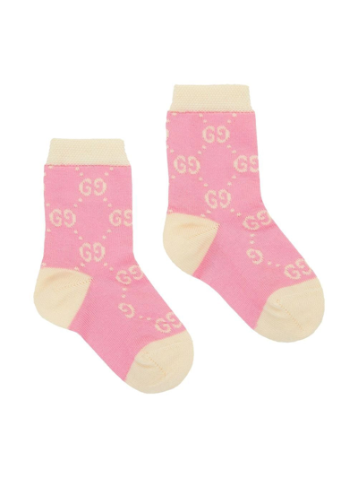 Gucci Kids' Logo Intarsia Cotton Blend Knit Socks In Pink