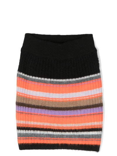 Msgm Kids' Ribbed-knit Striped Straight Skirt In Multicolore