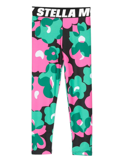 Stella Mccartney Kids' Floral-print Logo-waistband Leggings In Green