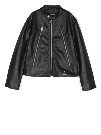 Mm6 Maison Margiela Kids Black Faux-leather Biker Jacket