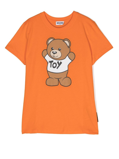Moschino Kids' Teddy Bear-print Short-sleeve T-shirt In Orange