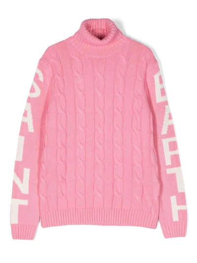 Mc2 Saint Barth Kids' Cable-knit Roll-neck Jumper In Pink