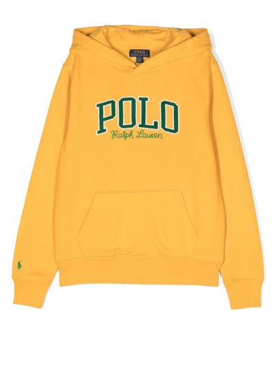 Polo Ralph Lauren Embroidered-logo Pullover Hoodie In Yellow