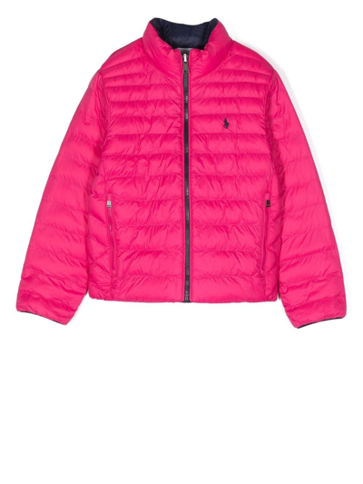Ralph Lauren Kids' Blue/fuchsia Down Jacket Boy In Pink