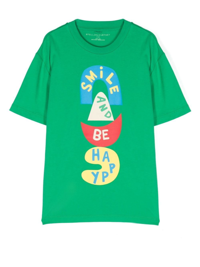 Stella Mccartney Kids' Slogan Print T-shirt In Green