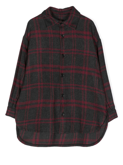 Douuod Kids' Checked Long-sleeved Shirt In Grigia