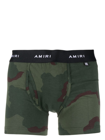 Amiri Logo-waistband Camouflage Boxers In Green