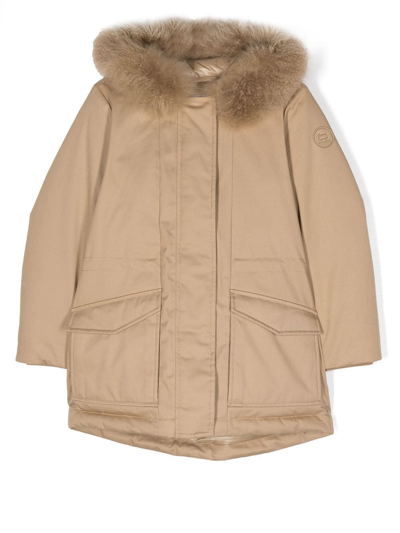 Woolrich Kids' Hooded Down Coat In Beige