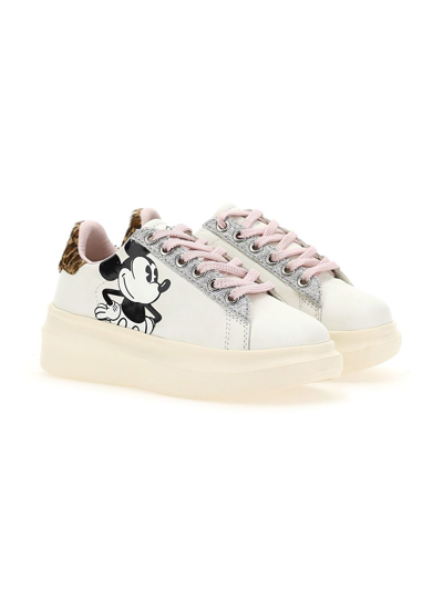 Moa Kids' Mickey Platform Sneakers In White