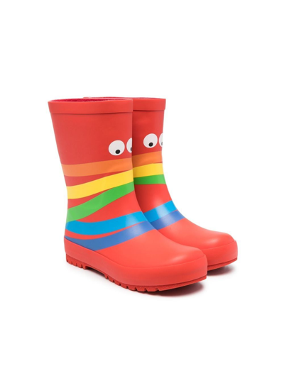 Stella Mccartney Kids' Rainbow Stripe-print Welly Boots In Red