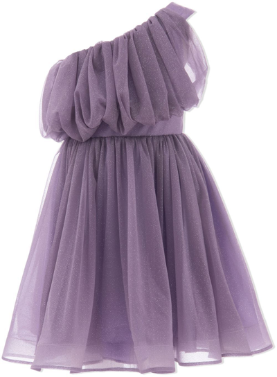 Tulleen Kids' Izorah Off-shoulder Glitter Dress In Purple