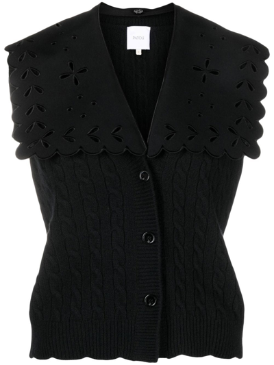 Patou Cotton-twill Trimmed Cable-knit Merino Wool Vest In Black