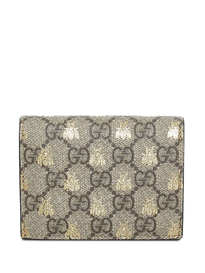 Pre-owned Gucci Gg Supreme Bee-motif Compact Wallet In Brown