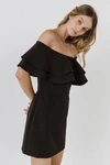 Endless Rose Ruffled Off Shoulder Mini Dress In Black