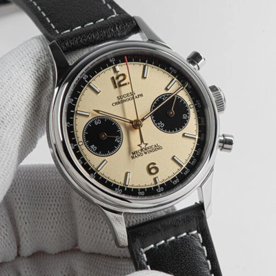 Pre-owned Sugess 1963 Star Panda Seagull Movement Auto Mechanical Chronograph Sapphire Watch Gift In 38mm Champagne Watch