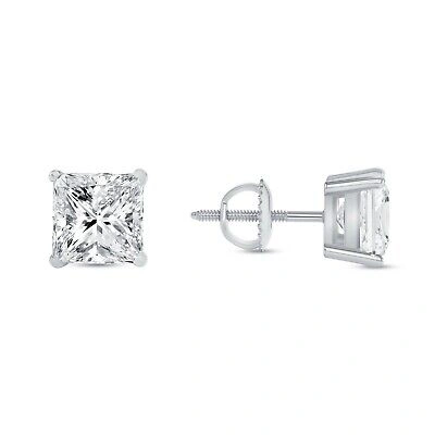 Pre-owned Shine Brite With A Diamond 6 Ct Princess Cut Earrings Studs Real Solid 18k White Gold Screw Back Basket In White/colorless