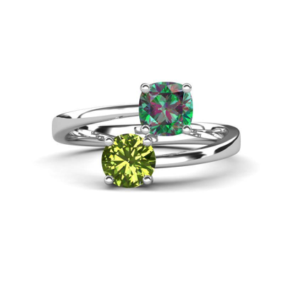 Pre-owned Trijewels Cushion Lab Created Alexandrite & Round Peridot Promise Ring 2 1/8 Ctw Jp:316260 In Multicolor