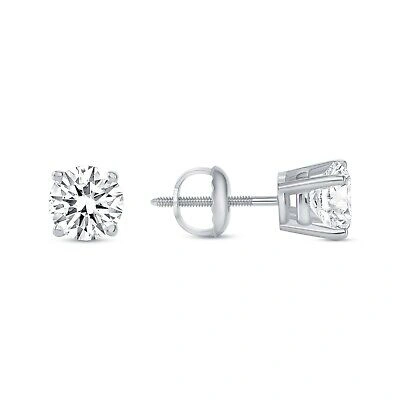 Pre-owned Shine Brite With A Diamond 1.5 Ct Round Earrings Studs Solid 18k White Gold Brilliant Cut Screw Back Basket In White/colorless