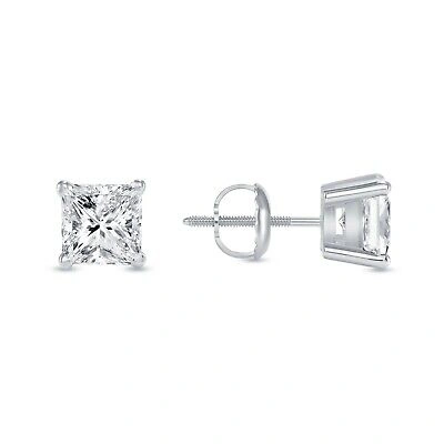 Pre-owned Shine Brite With A Diamond 1.50 Ct Princess Cut Earrings Studs Real Solid 950 Platinum Screw Back Basket In White/colorless