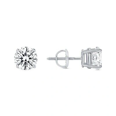 Pre-owned Shine Brite With A Diamond 2 Ct Round Created Diamond Earrings Studs Real 18k White Gold Basket Screw Back In White/colorless
