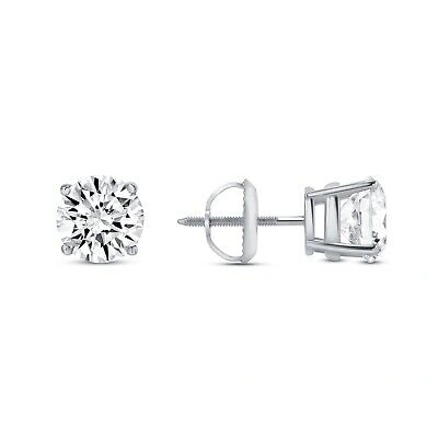 Pre-owned Shine Brite With A Diamond 3.5 Ct Round Earrings Studs Solid 18k White Gold Brilliant Cut Screw Back Basket In White/colorless