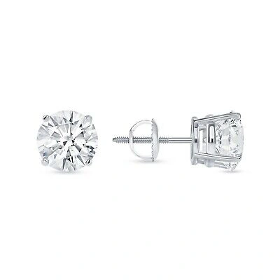 Pre-owned Shine Brite With A Diamond 6 Ct Round Earrings Studs Solid 18k White Gold Brilliant Cut Screw Back Basket In White/colorless