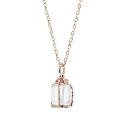 Pre-owned Bestgoldshop Ruby Rose Quartz Gemstone Gift Box Pendant Necklace 14k Rose Gold Plated Silver In Yellow