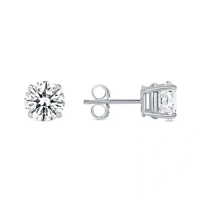 Pre-owned Shine Brite With A Diamond 2 Ct Round Created Diamond Earrings Studs Real 18k White Gold Basket Push Back In White/colorless