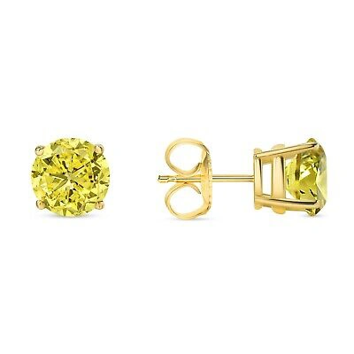 Pre-owned Shine Brite With A Diamond 4.50 Ct Round Cut Canary Earrings Studs Solid 14k Yellow Gold Push Back Basket