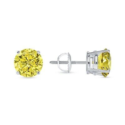 Pre-owned Shine Brite With A Diamond 6 Ct Round Cut Canary Earrings Studs Solid Real 18k White Gold Screw Back Basket